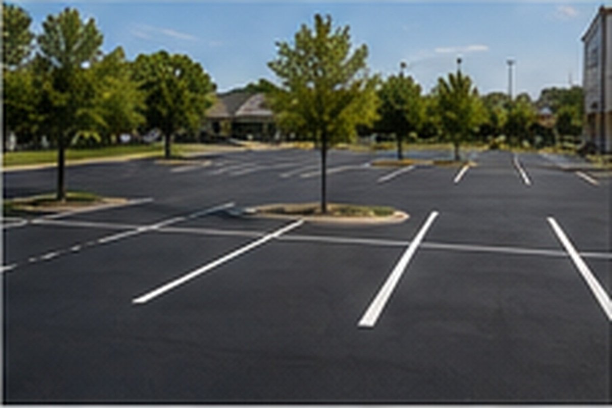Restored commercial parking lot on a recurring sealcoat maintenance cycle